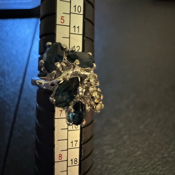 Silver tone blue and clear stones ring sz 6 - Picture 2 of 16